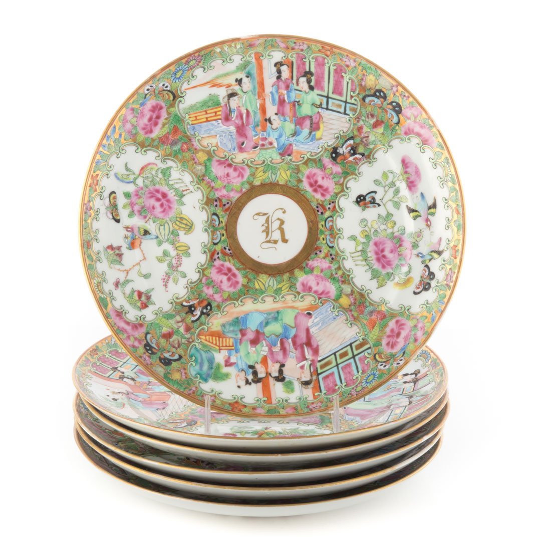 6 Chinese Export Rose Medallion monogrammed plates (1 of 4)