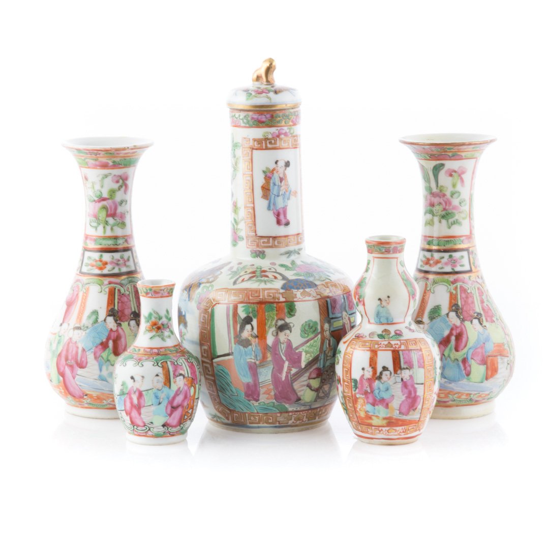 Five Chinese Export Famille Rose miniature vases (1 of 5)
