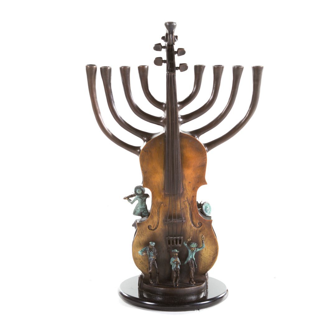Violin menorah bronze sculpture (1 of 4)