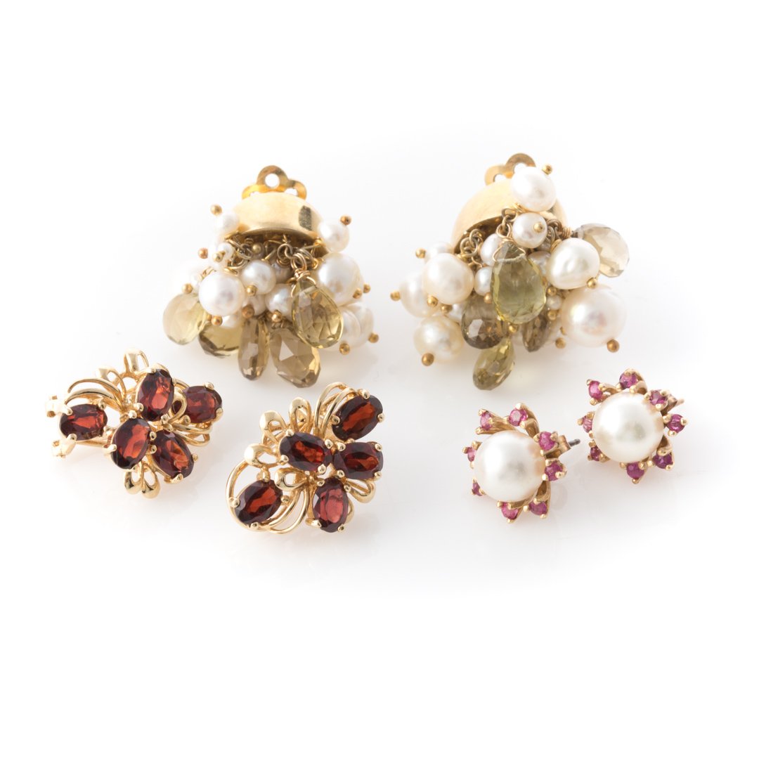 A Trio of Lady's Pearl and Gemstone Earrings (1 of 5)
