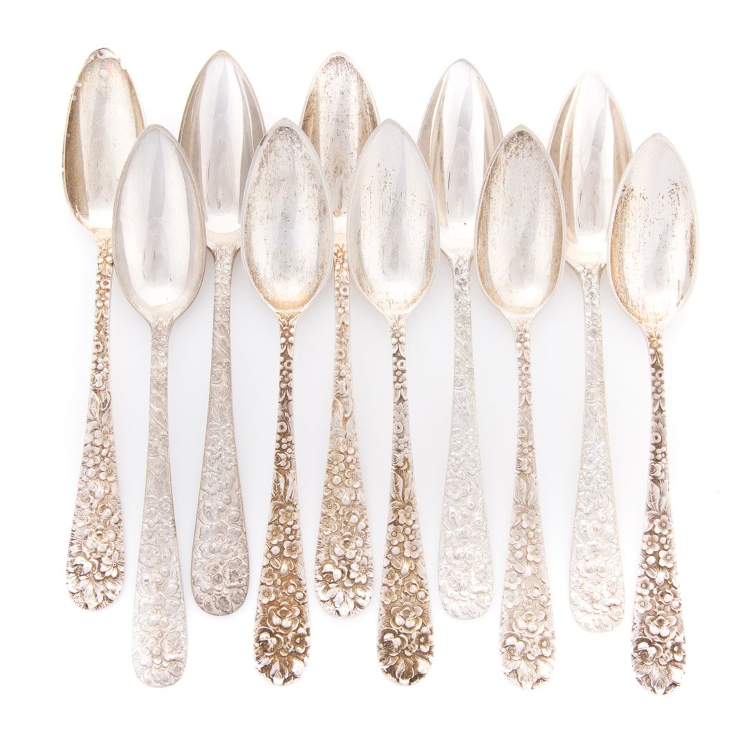 Set of 10 Stieff "Rose" sterling grapefruit spoons (1 of 3)