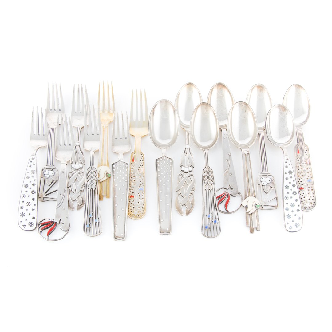 A Michelsen enameled sterling fork & spoon sets (1 of 5)