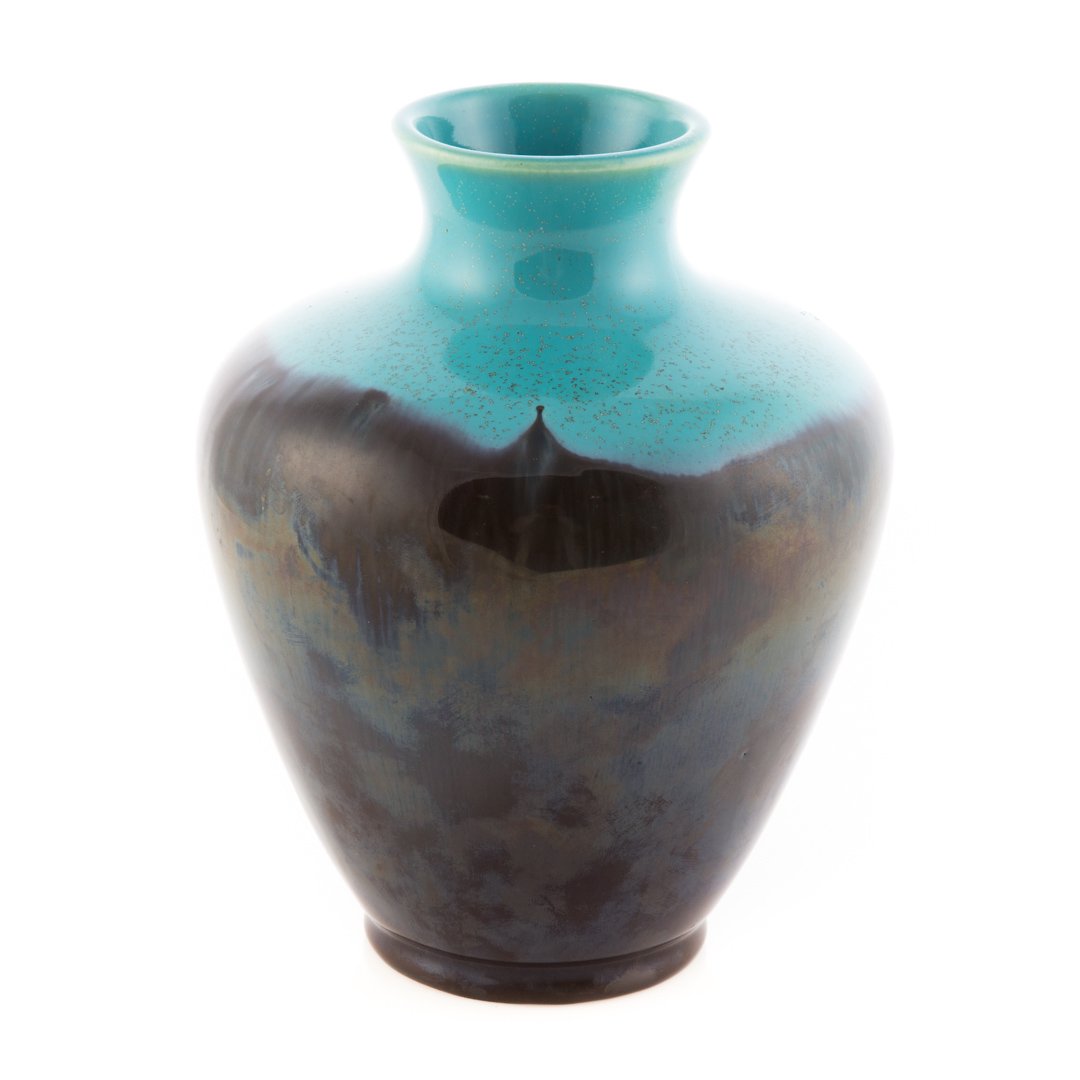 Rookwood matte glazed art pottery vase: dated 1932; light blue and black matte glazes, with impressed mark, 7 1/2 in. H.