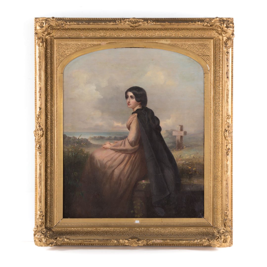 Continental School, 19th c. Portrait of a Lady: Portrait of a Lady in Mourning. Oil on canvas, unsigned, 30 x 24 3/4 in., framed