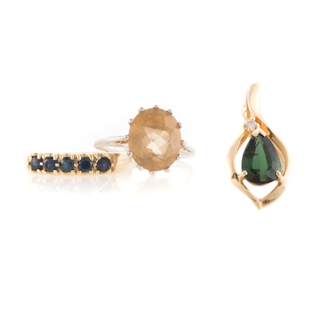 Two Gemstone Rings & a Green Tourmaline Pendant (1 of 6)
