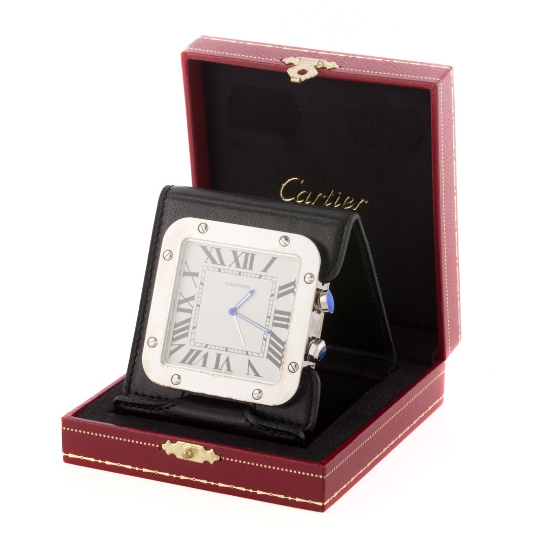 A Stainless Steel Santos Travel Clock by Cartier (1 of 6)