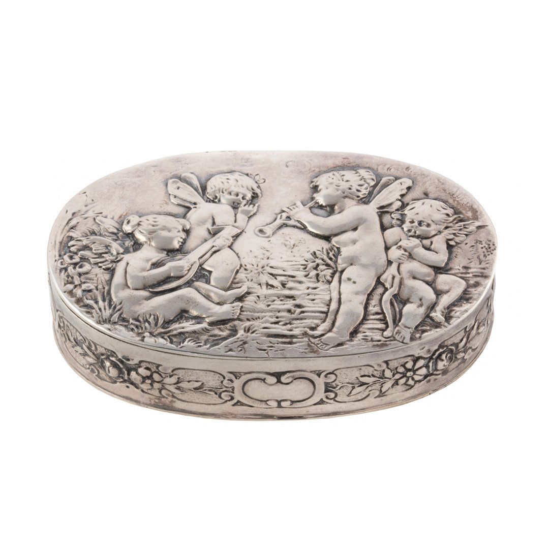 German silver oval box with putti decoration (1 of 4)