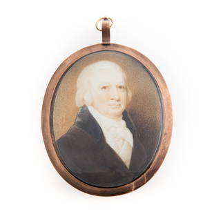 Robert Field portrait miniature: (English, 1769-1819). Miniature portrait of Colonel Robert Lloyd Nichols, of Talbot County, Maryland (1750-1836)., signed ll "R.F/1805," set in rose gold locket frame, 3 1/2 x 2 3/4 in.;Colonel Nichol