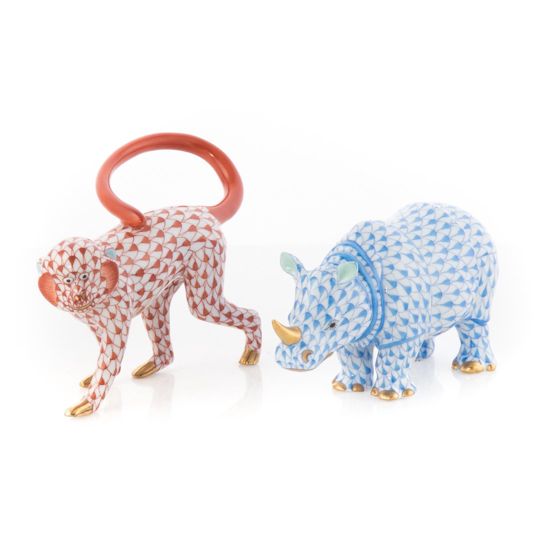 Herend porcelain Indian rhinoceros and monkey (1 of 3)