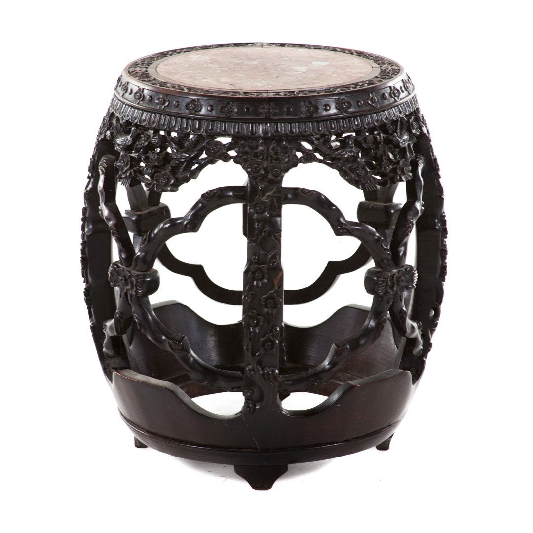 Chinese carved hardwood garden stool (1 of 3)