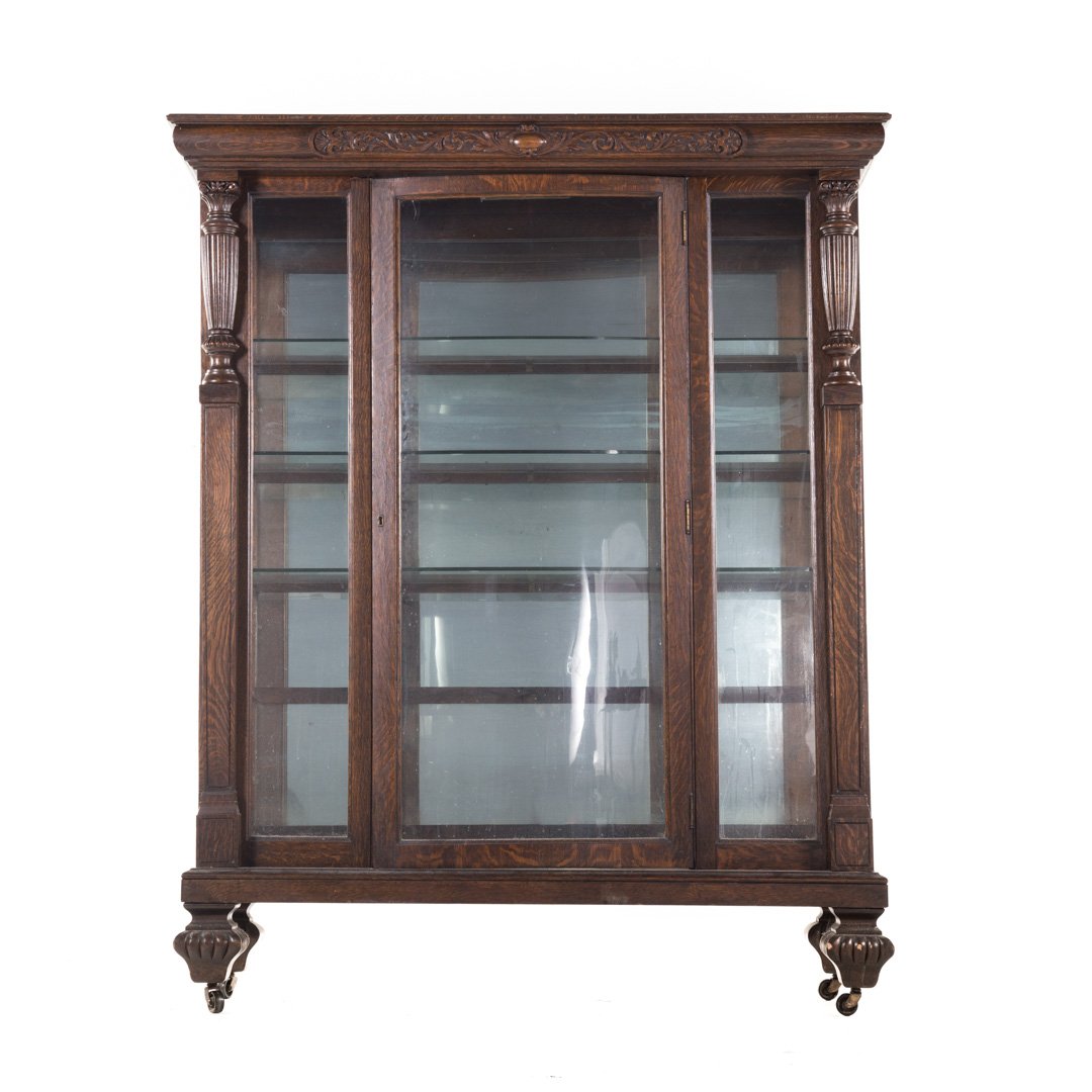 Late Victorian carved oak display cabinet (1 of 3)