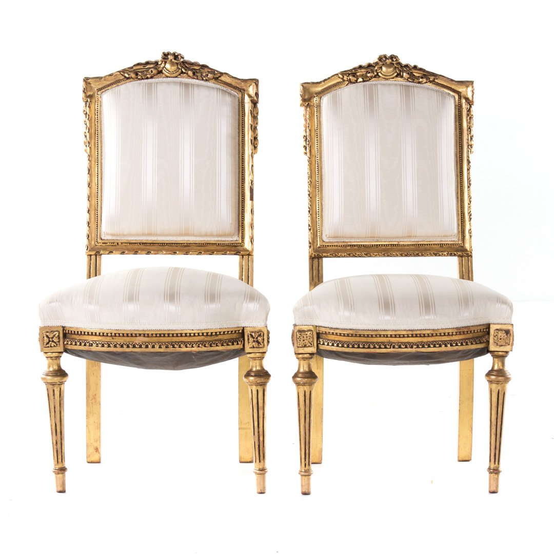 Pair Louis XVI style giltwood fauteuils (1 of 5)