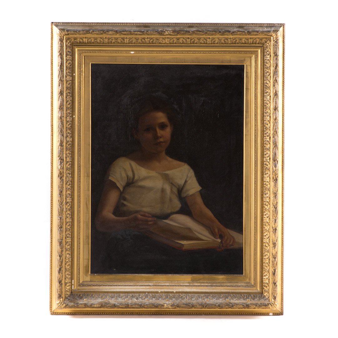 American School, 19th c. Girl Reading Book, oil (1 of 3)