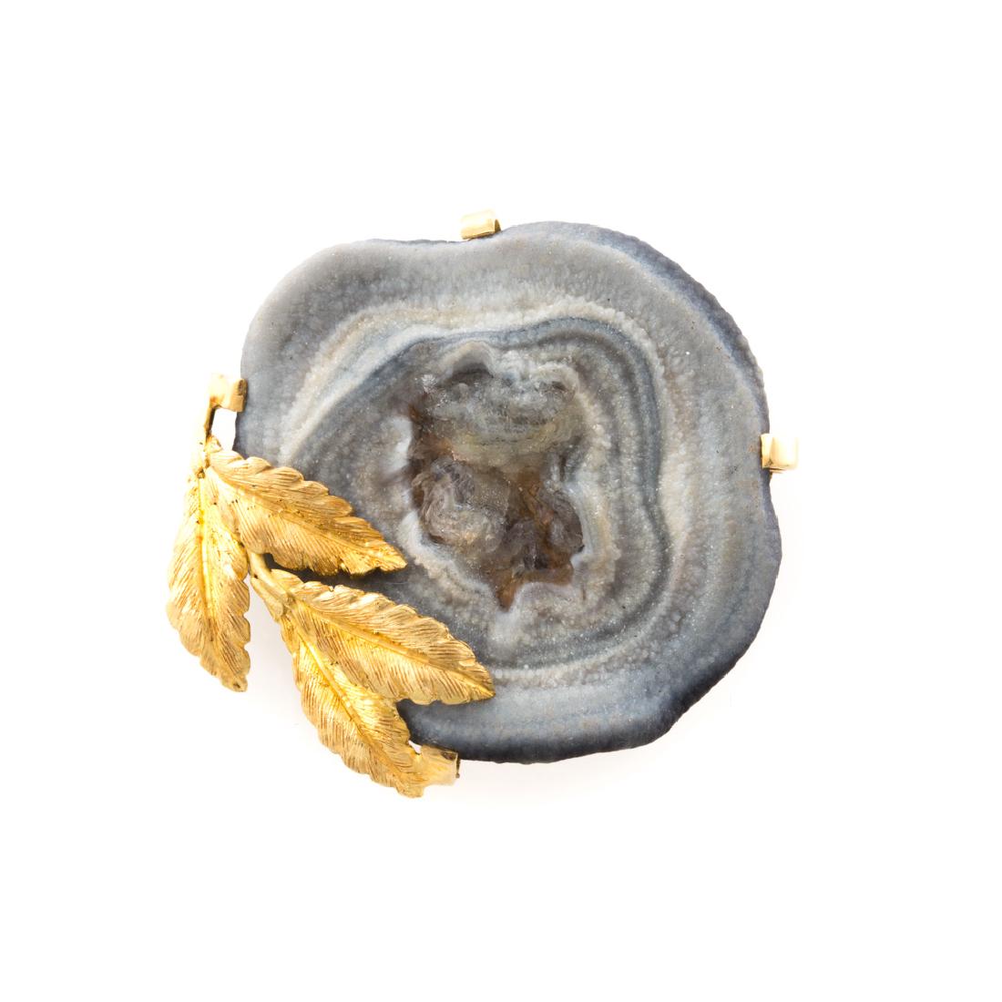 An 18K Druzy Agate Leaf Pin (1 of 3)