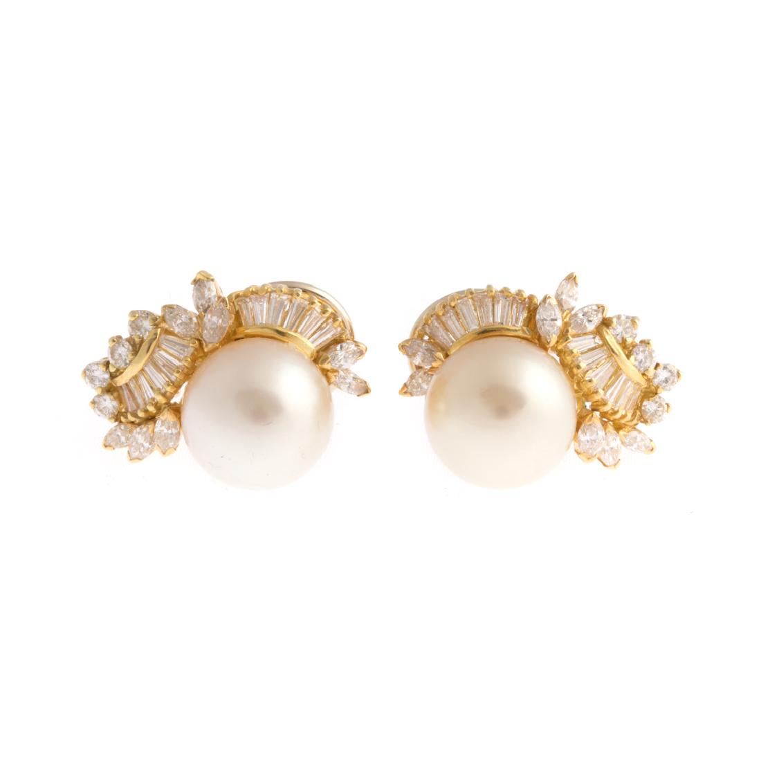 A Pair of South Sea & Diamond Earrings (1 of 3)