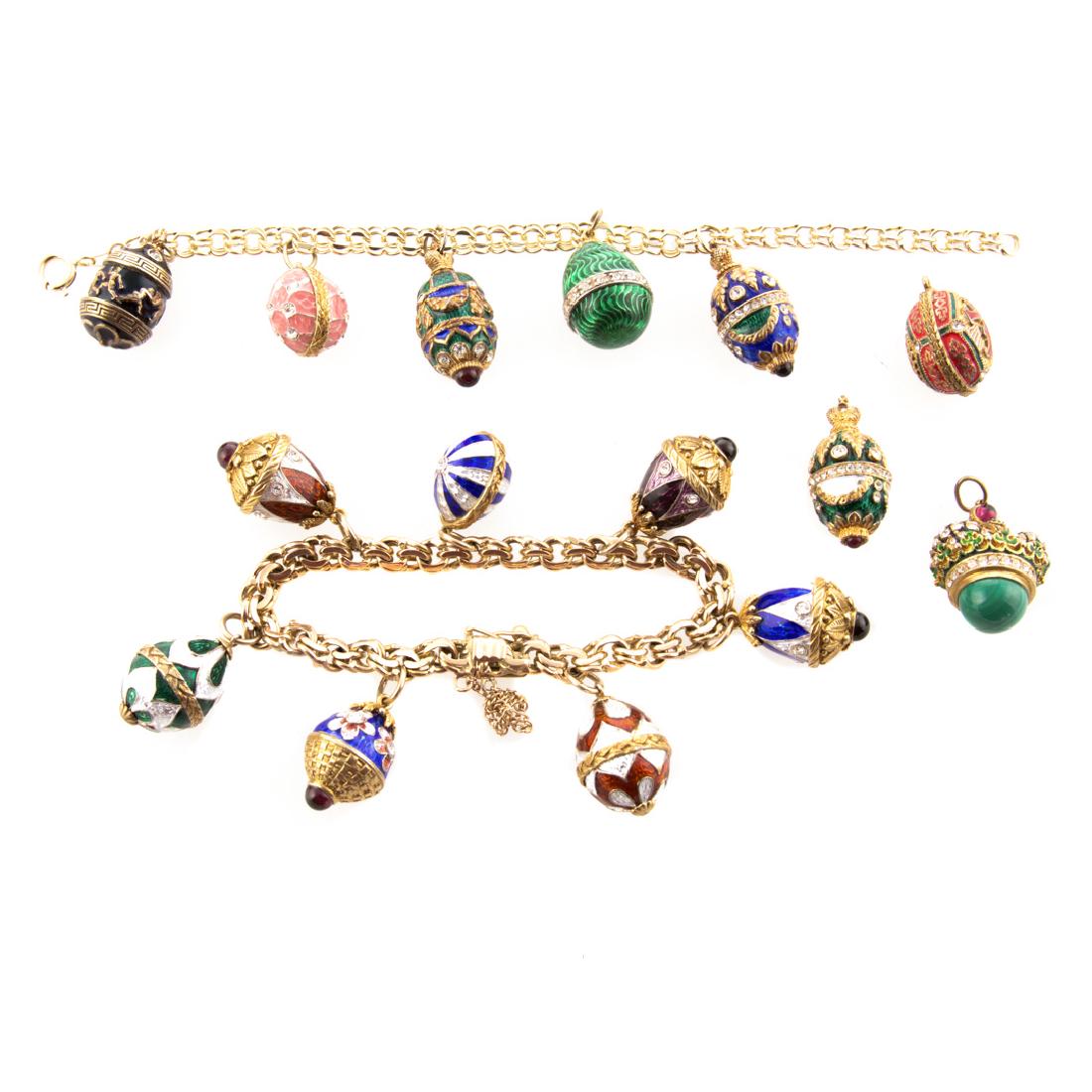 Two 14K Gold Charm Bracelets with Enamel Eggs (1 of 5)