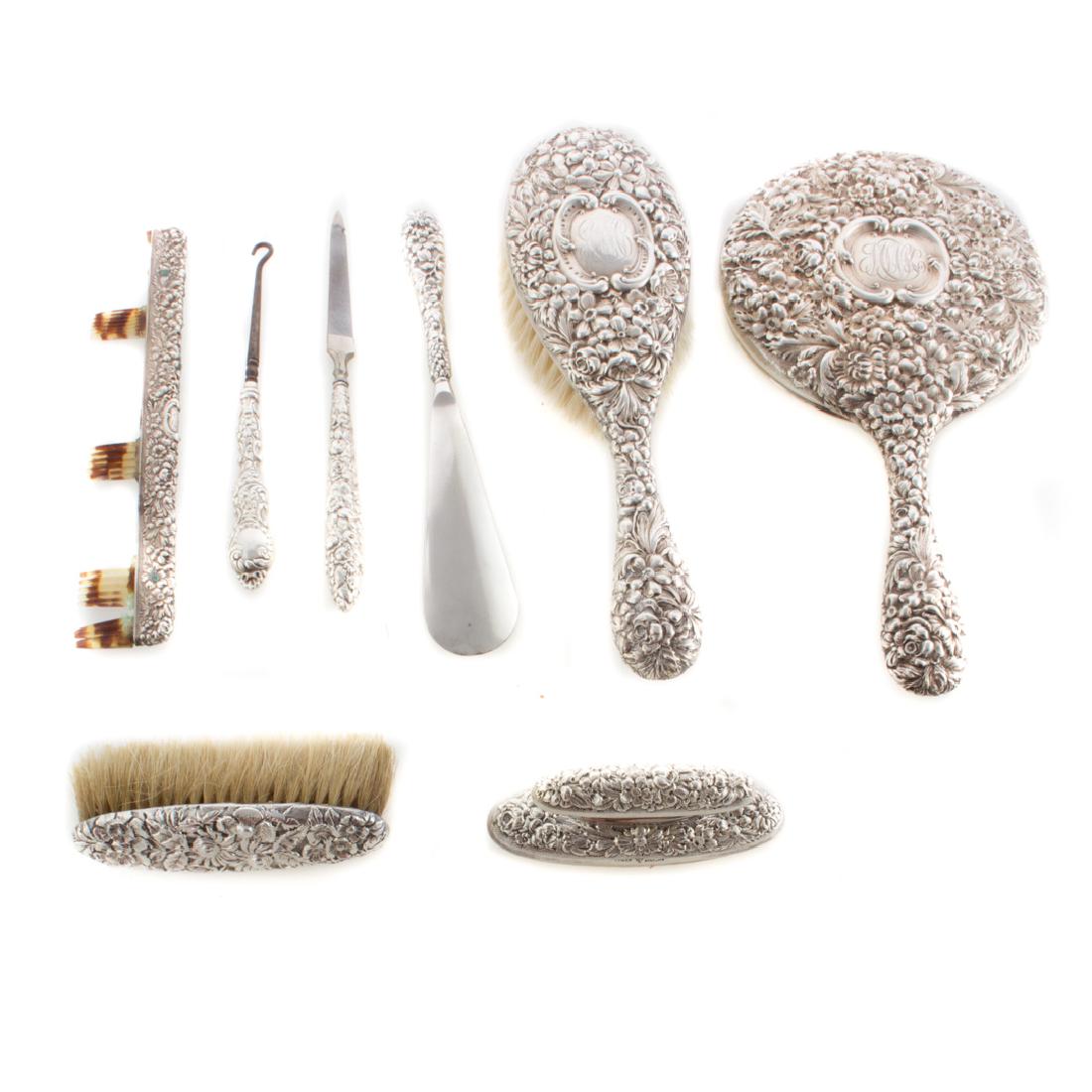 Kirk Stieff repousse sterling 7-piece vanity set (1 of 7)