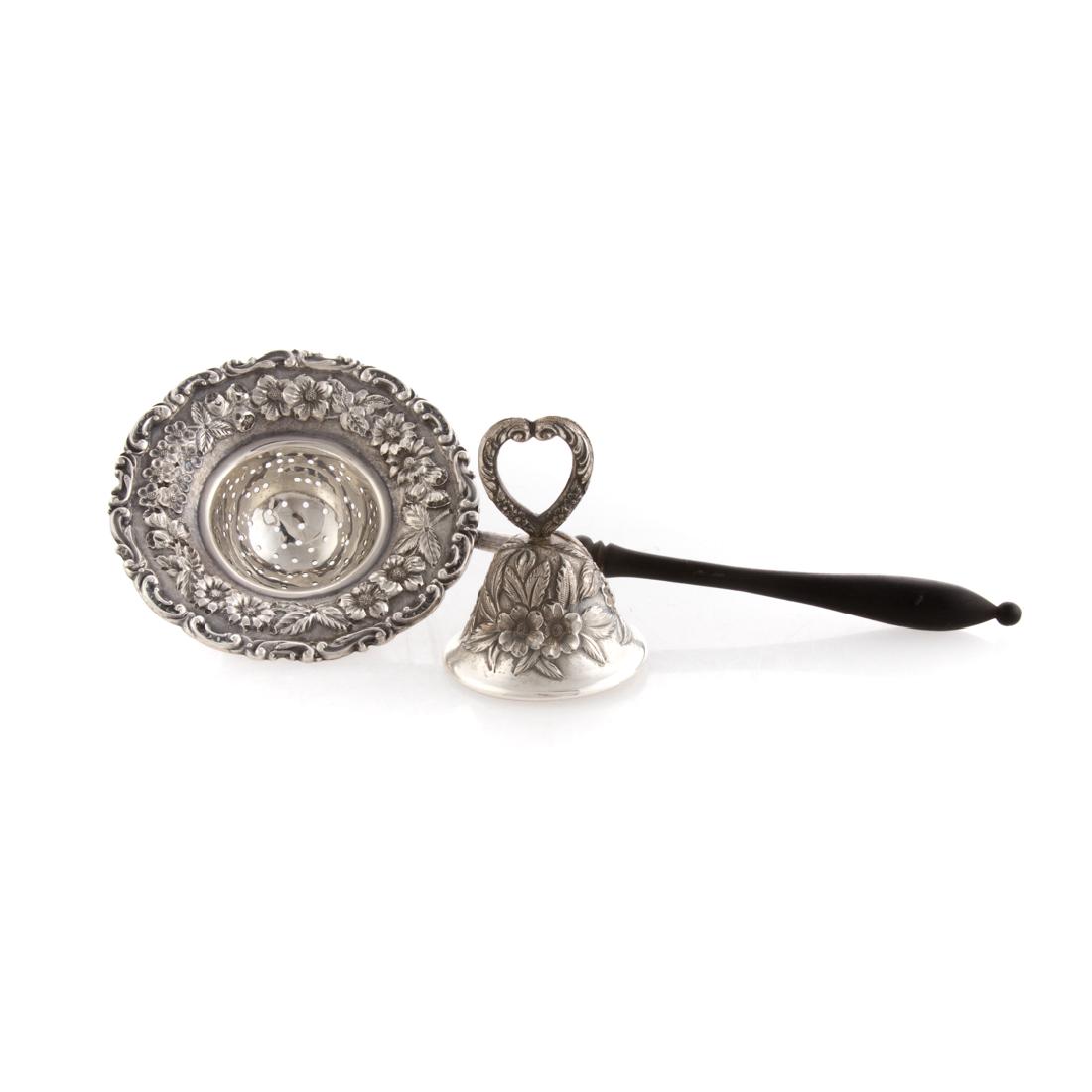 Repousse sterling tea strainer and tea bell (1 of 5)