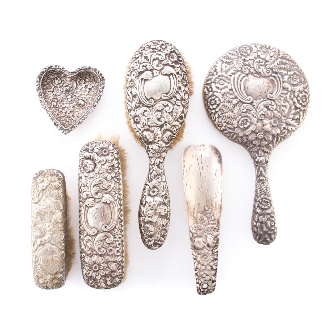 Group of repousse sterling silver vanity items (1 of 5)