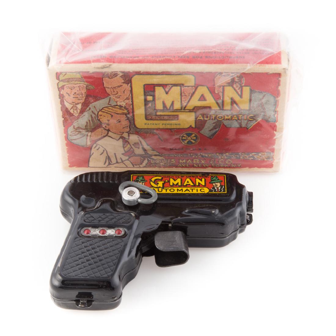 Marx G-Man automatic gun: tin, 4 in. with box