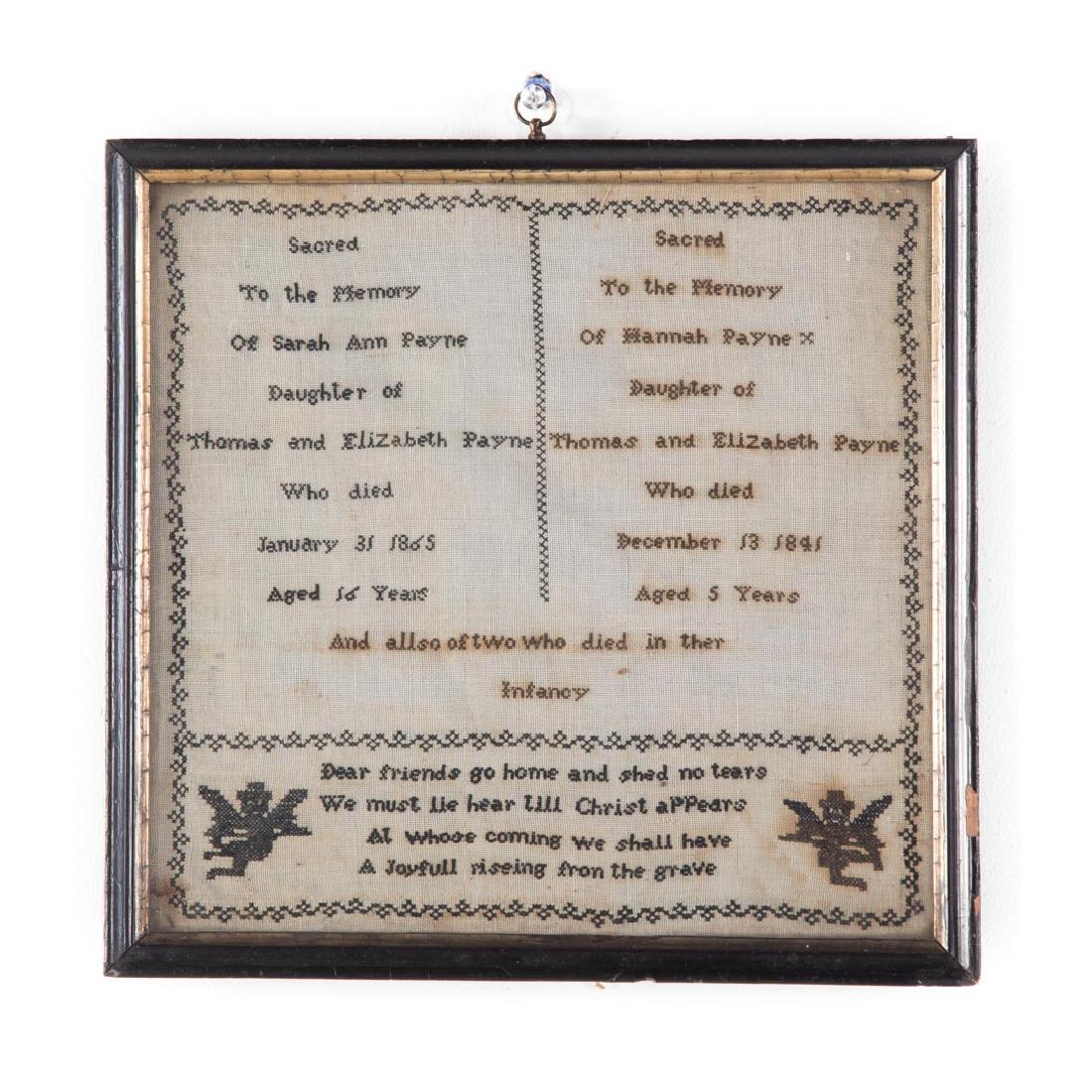 Post Mortem Memorial Sampler, 1865 (1 of 2)