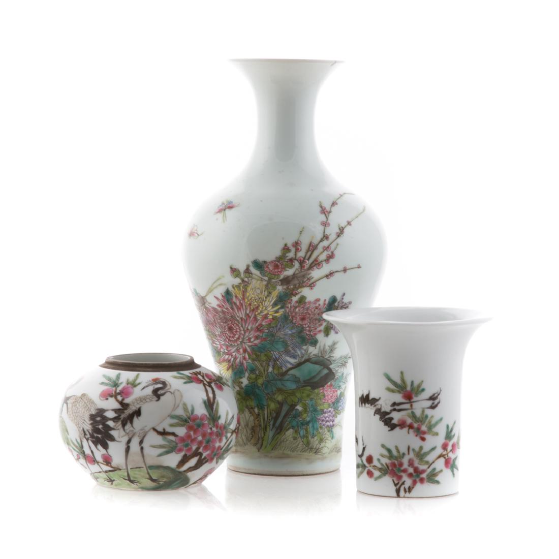 Three Chinese Famille Rose porcelain vases (1 of 6)