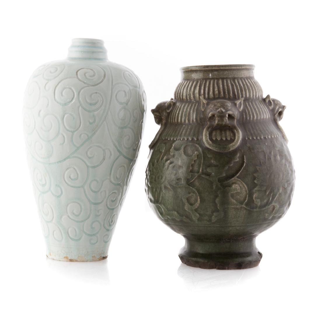 Two Chinese archaic style celadon vases (1 of 4)