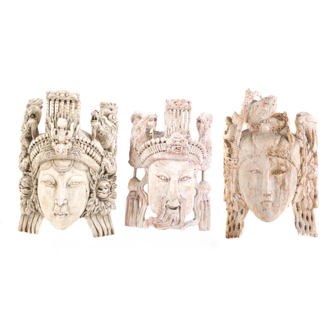 Chinese carved wood emperor and empress heads (1 of 9)