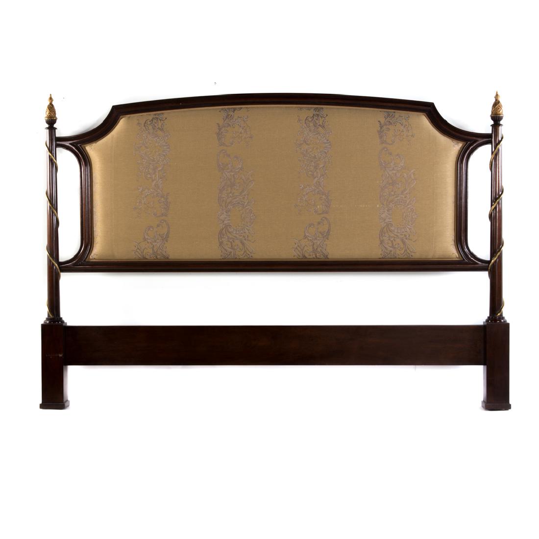 Dessin Fournir Co. King size headboard: 21st century; exposed molded frame, upholstered panel box, 56 in. H., 82 in. W., 4 1/2 in. D.