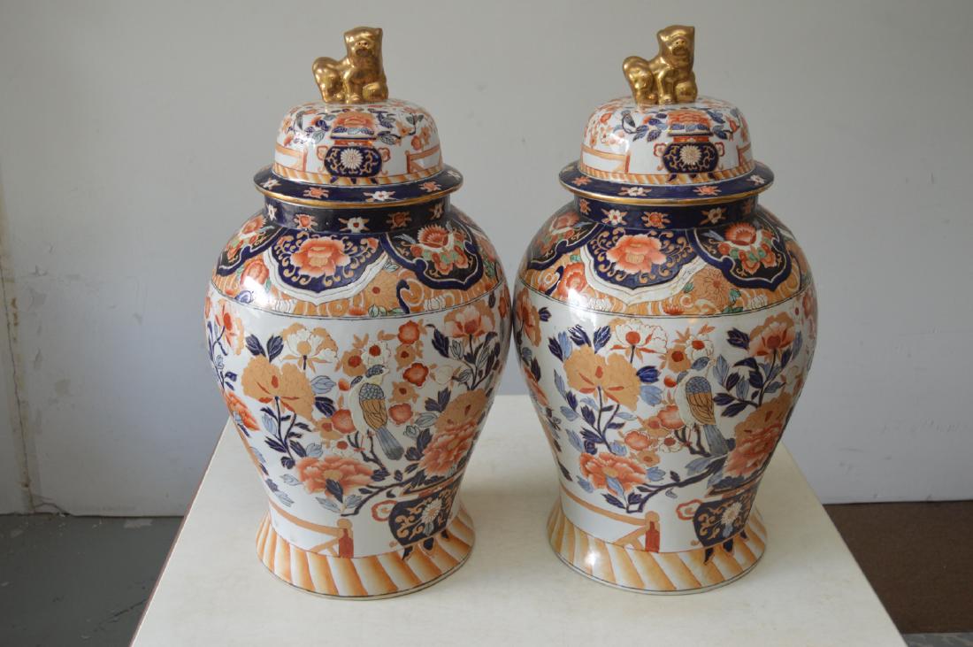 Pair of Chinese Ceramic Urns Vases w/ Lids (1 of 7)
