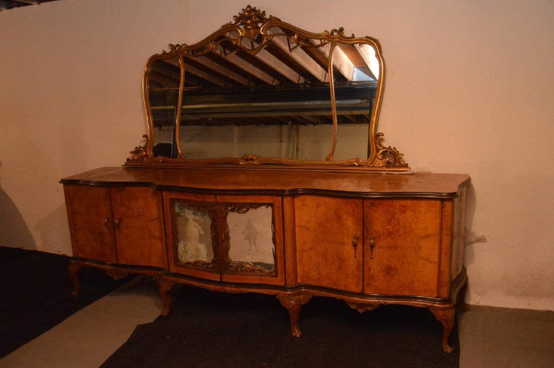 112" Antique Burled Wood and Etched Mirrored Buffet (1 of 20)