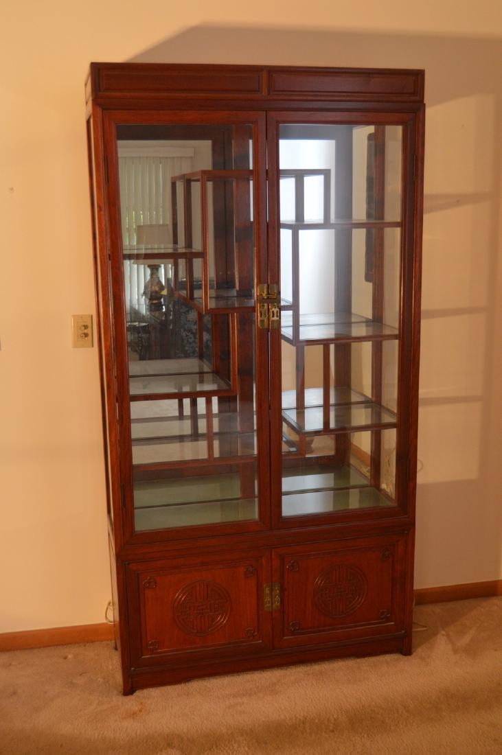 Rosewood China Cabinet Oriental Lighted w/ Mirror (1 of 11)