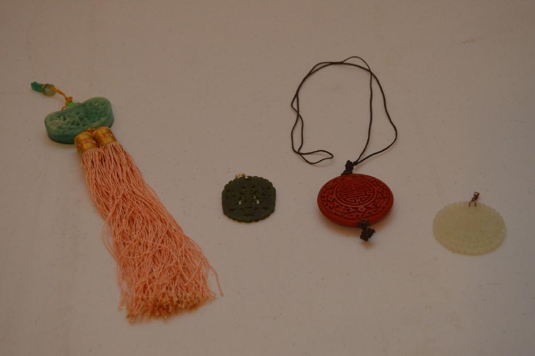 Lot of 4 Handcarved Cinnabar, Jade Necklaces Pendants (1 of 13)