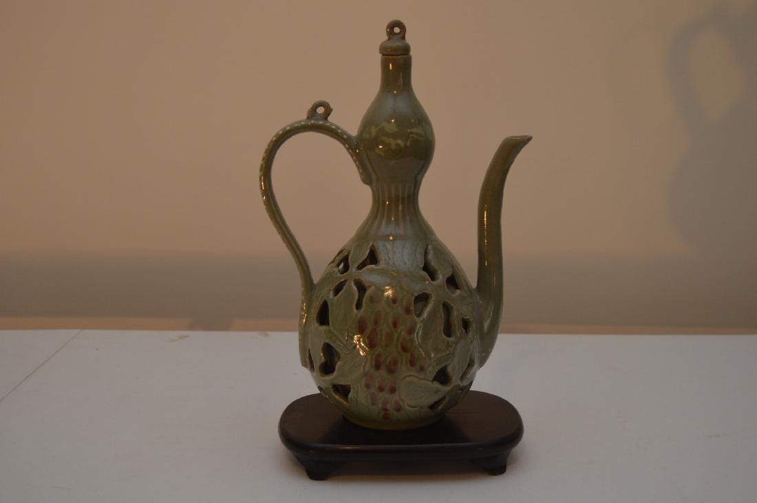 Korean/Chinese 13" Tall Ceramic & Celadon Pitcher Ewer (1 of 9)