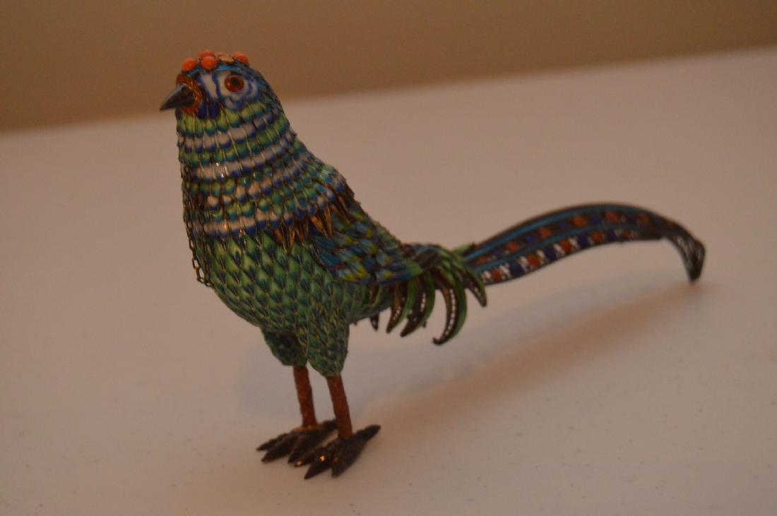 Cloisonne on Silver & copper decorative Peacock.8" Long (1 of 9)