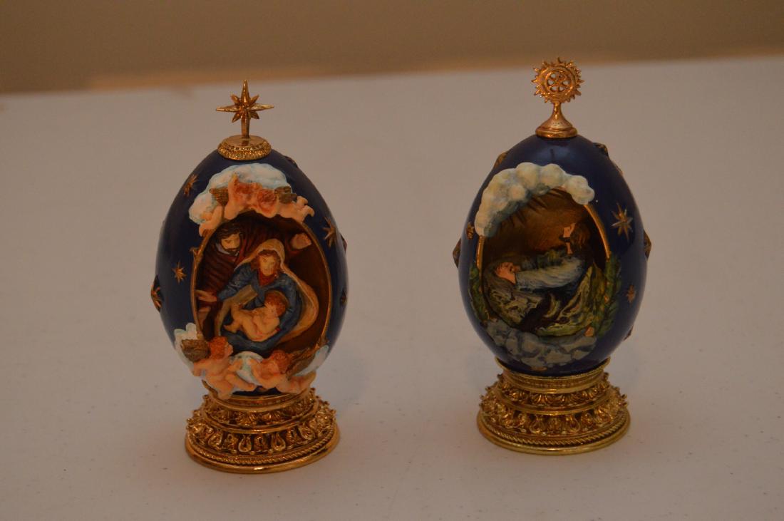 Pair of Hand Numbered House of Faberge Nativity Scene: Pair of Hand Numbered House of Faberge Nativity Scene Eggs. The Nativity and the Agony in the Garden Excellent Condition.