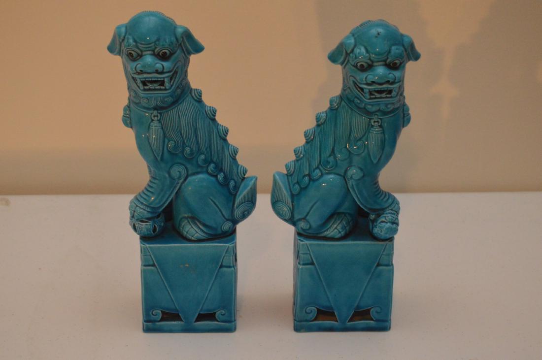 Pair of Vintage Blue Celadon Foo Dogs (1 of 7)