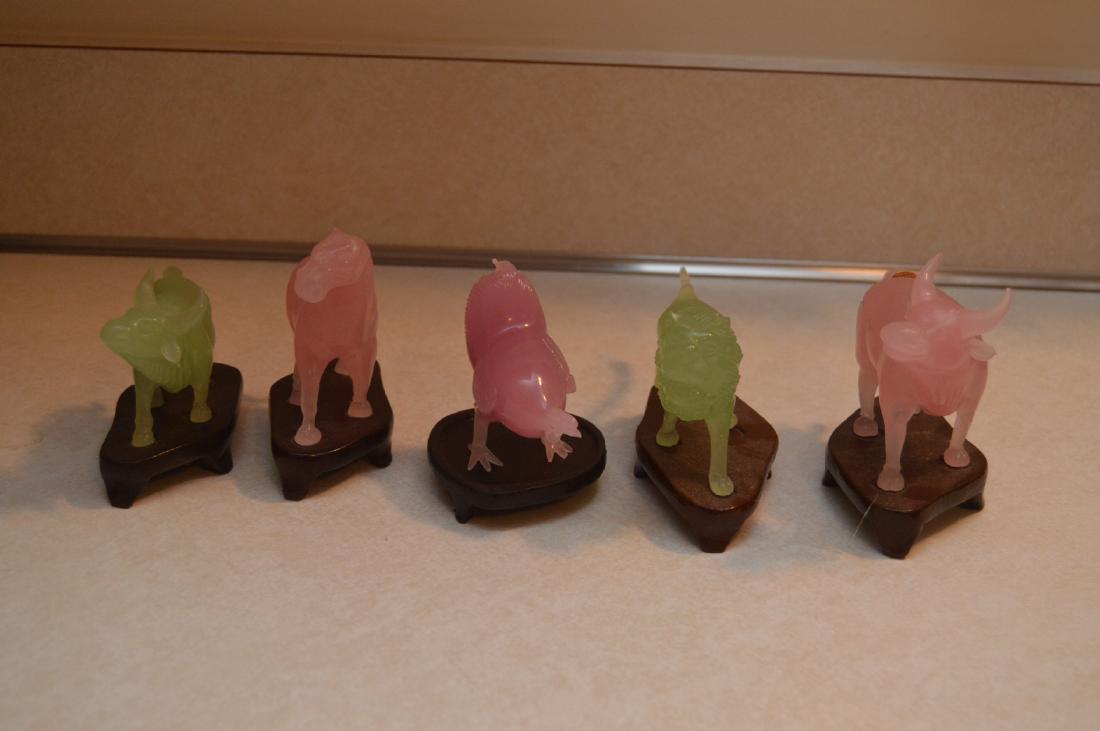 Set of 5 Hand Carved Rose quarts & Jade Animals (1 of 12)