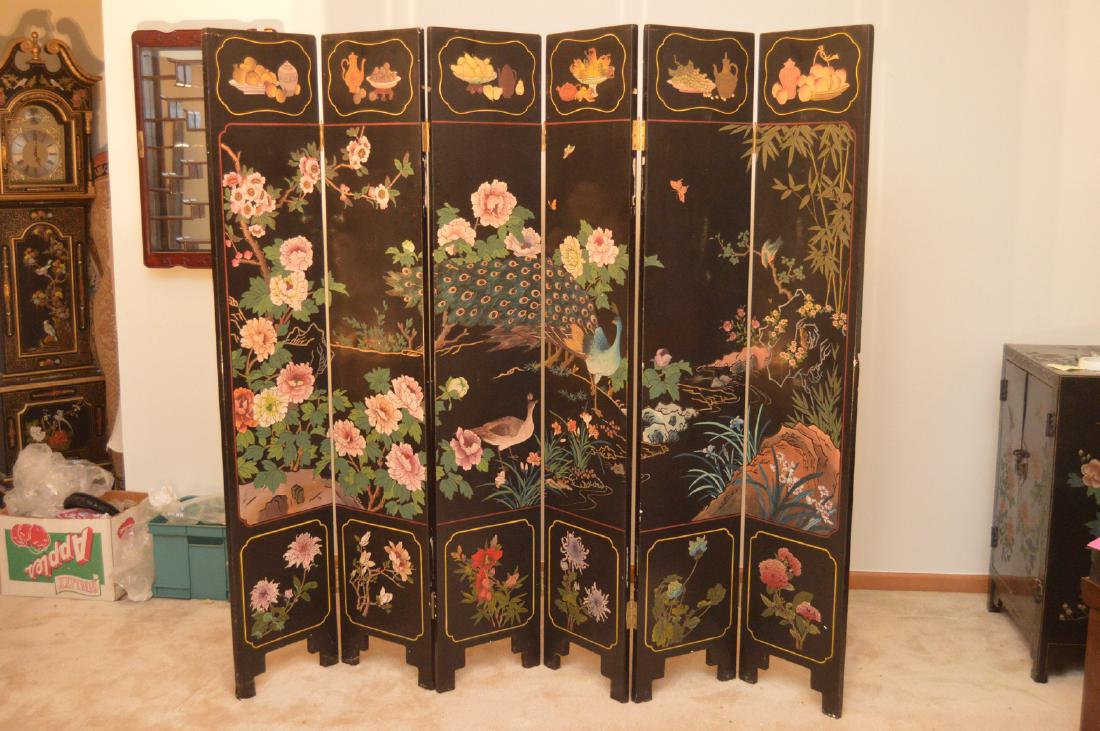 Heavy Black Lacquer Chinese 6 Panel Screen (1 of 19)