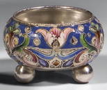 1262: Russian cloisonne enamel salt cellar Moscow