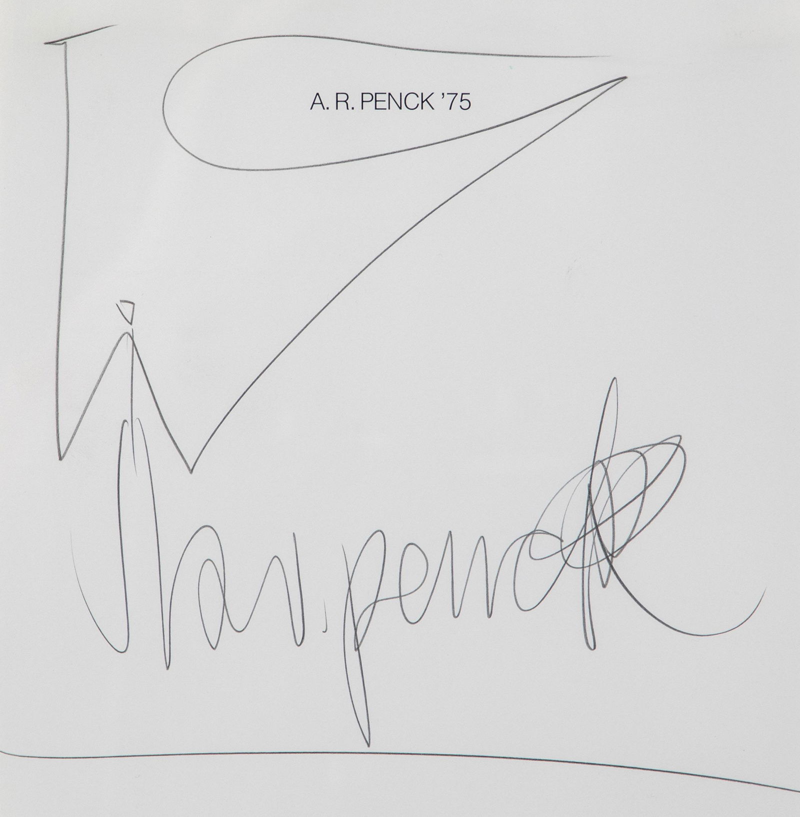 A. R. Penck: A. R. Penck 1939 Dresden - 2017 ZÃ¼rich Signatur. Druck auf Papier. Signiert mit Bleistift, bezeichnet: ''A. R. Penck '75''. 21 x 20 cm. Gerahmt.