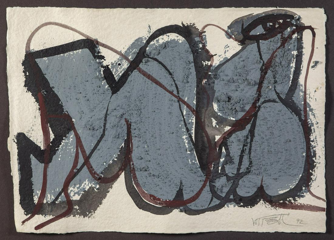 Wolf Vostell: Wolf Vostell 1932 Leverkusen - 1998 Berlin Liegende. Mischtechnik auf Papier. Signiert unten rechts und datiert '92. 34,5 x 49 cm. Gerahmt.