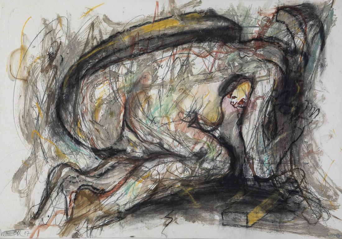 Wolf Vostell: Wolf Vostell 1932 Leverkusen - 1998 Berlin Weiblicher Akt. Mischtechnik auf Papier. Signiert unten links und datiert '87. 51 x 72,5 cm. Gerahmt.