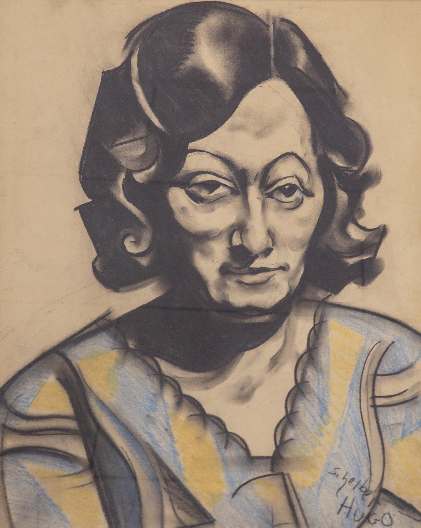 Hugo Scheiber (Attrib.): Hugo Scheiber (Attrib.) 1873 Budapest - 1950 ebenda PortrÃ¤t einer dunkelhaarigen Frau. Kohle/Pastell auf Papier. Bezeichnet unten rechts. 59 x 43 cm. Gerahmt.