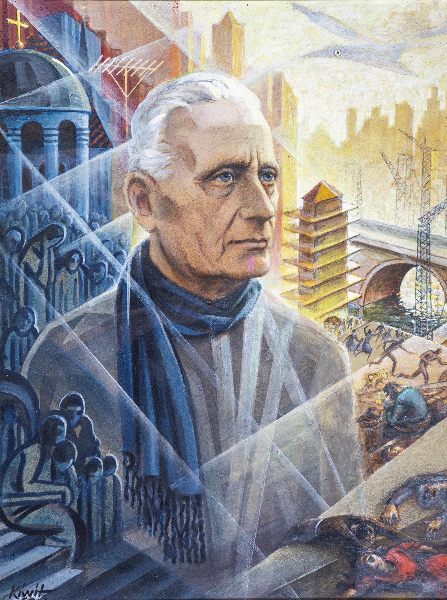 Richard Kiwit: Richard Kiwit 1888 Tartu/Estland - 1981 Kornwestheim SelbstportrÃ¤t. Mischtechnik auf Papier. Signiert unten rechts und datiert '68. Verso Etikett mit handschriftlicher Widmung des KÃ¼nstlers. 61