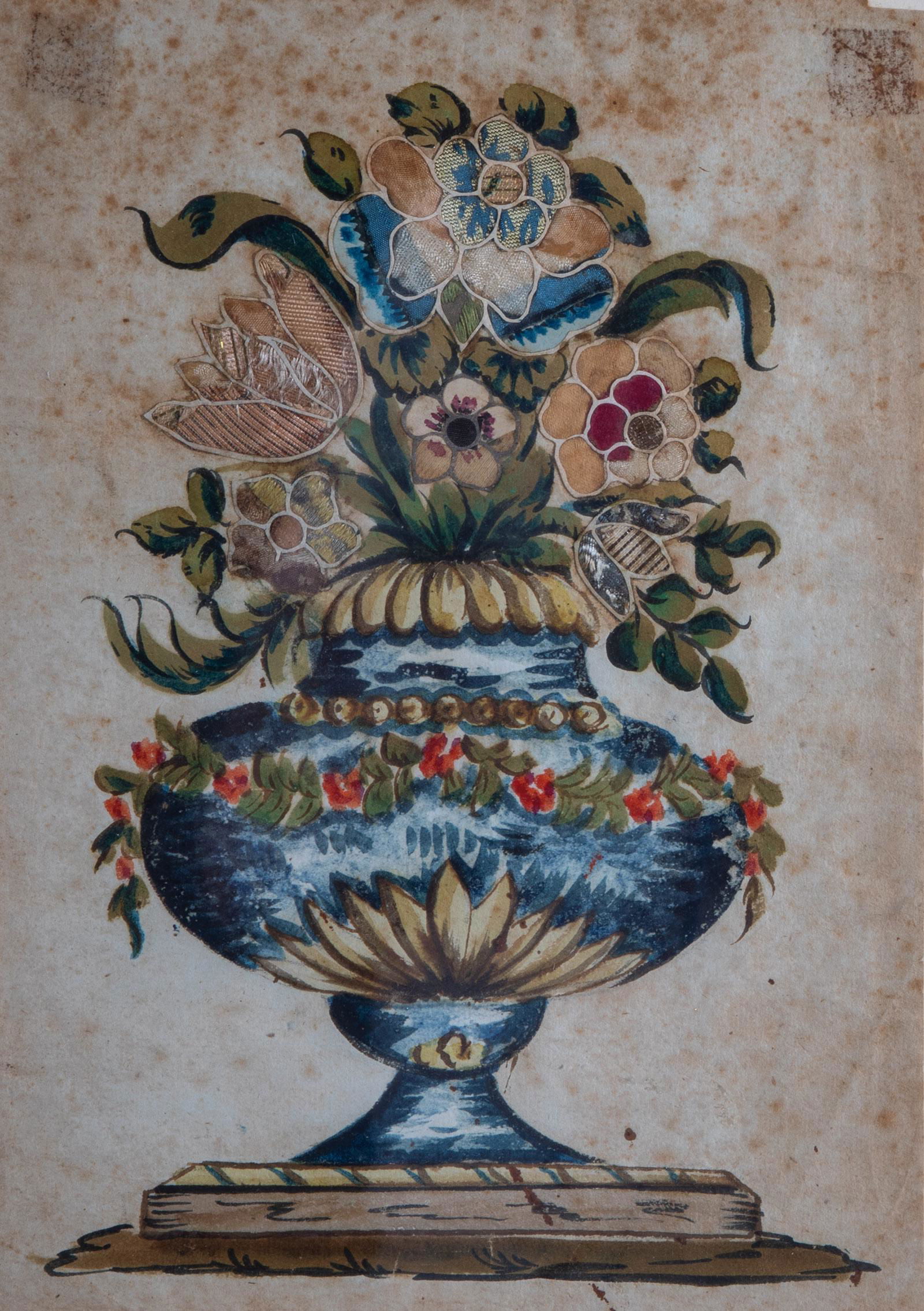 Paar Blumenstillleben: Paar Blumenstillleben Deutsch, 18./19. Jahrhundert Balustervasen mit Blumensträußen. Kollage auf Papier. 22,5 x 16,5 cm. Gerahmt.