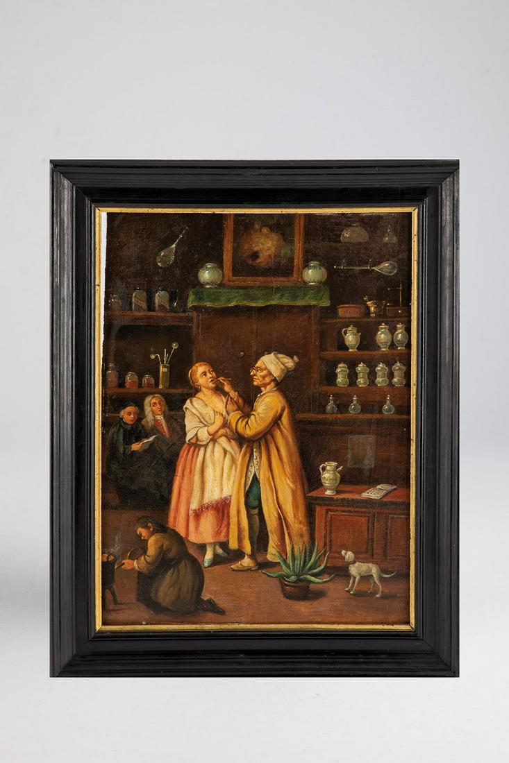 GemÃ¤lde: Der Apotheker: GemÃ¤lde: Der Apotheker Nach Pietro Longhi, Venedig, 1702-1785 Ã–l auf Holz. Interior einer Apotheke mit behandelndem Apotheker und wartenden Patienten. 47 x 37 cm (mit profiliertem Rahmen) Das u