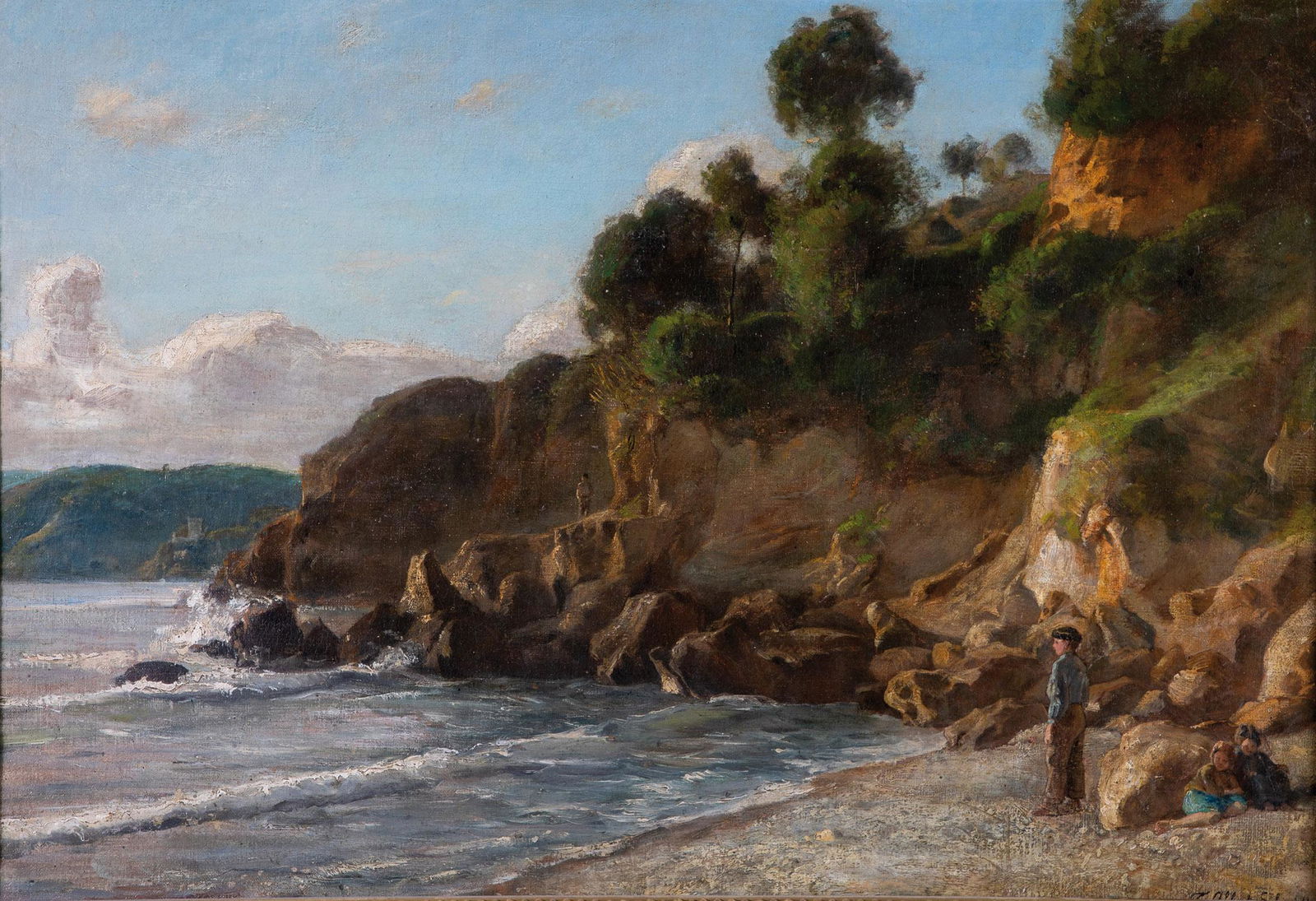 Friedrich Albert Schmidt: Friedrich Albert Schmidt 1846 Sundhausen - 1916 Weimar Felsige KÃ¼stenlandschaft. Ã–l auf Leinwand. Signiert unten rechts. 54,5 x 80 cm. Gerahmt.