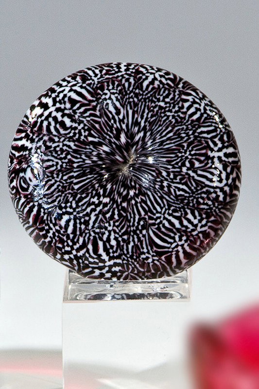 Briefbeschwerer ''Murrine'' Paolo Venini (Entwurf): Briefbeschwerer ''Murrine'' Paolo Venini (Entwurf), Venini, um 1953/54 Flacher runder Briefbeschwerer mit eingeschmolzenen schwarz-weißen Murrine. D. 9 cm Lit.: F. Deboni, Venini Glass - Catalogue 19