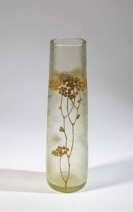Rare vase: Rare vase Rudolf Marschall (design), for J.& L. Lobmeyr, Vienna, around 1900 Light green glass, with etching and gilded deep engraving. Bottom side marked: Lobmeyr signet (cut and rubbed out with gold